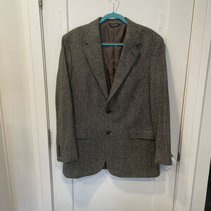 Harris Tweed Sport Coat Mens 44L Wool Harringbone Donegal Jos A Bank Jacket